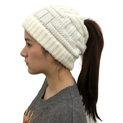 Warm Slouchy Ponytail Winter Beanie Hat