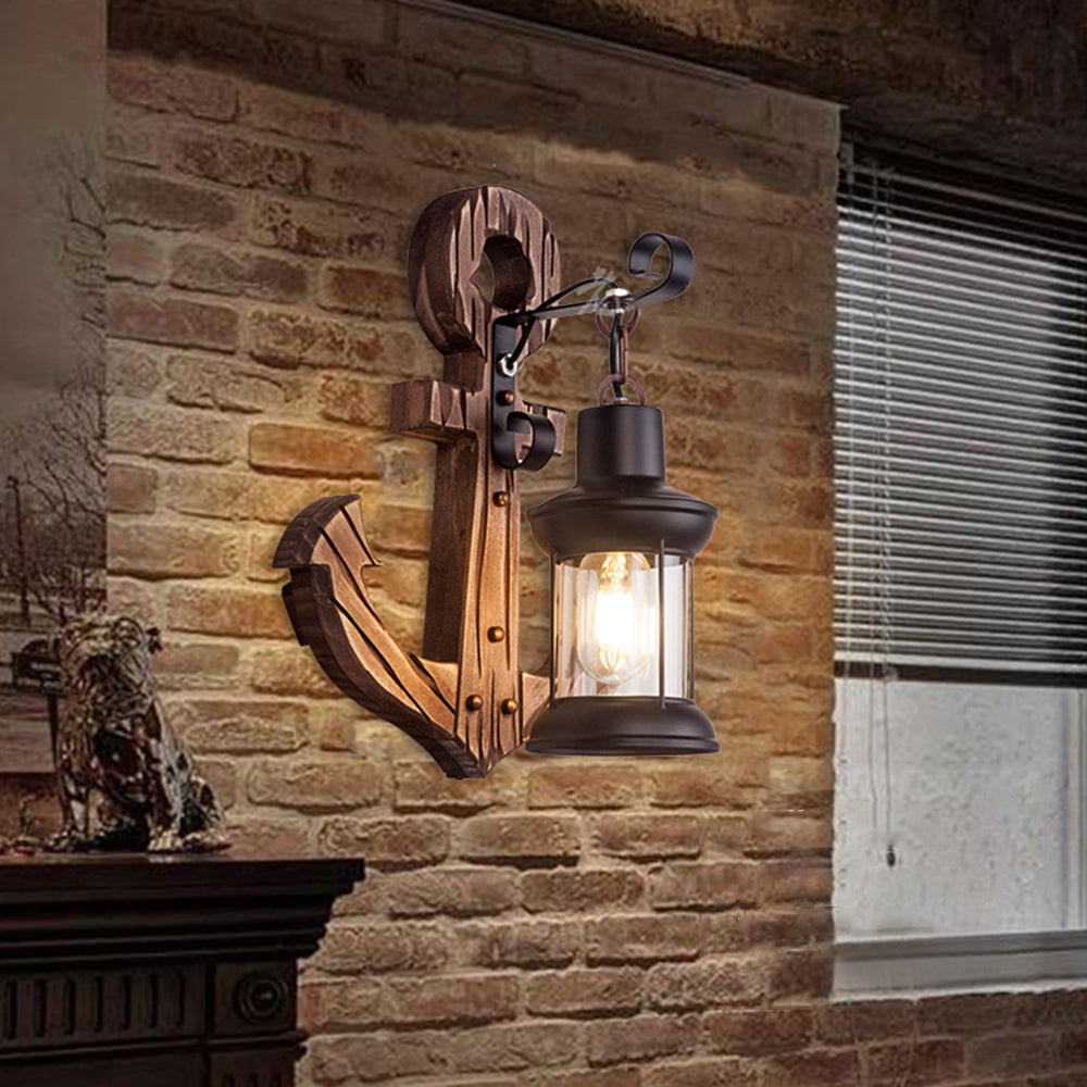 Rustic Coastal Wooden Anchor Light