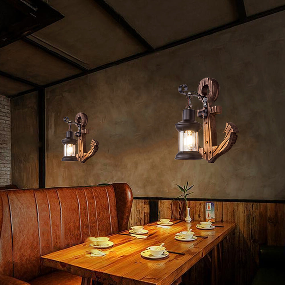 Rustic Coastal Wooden Anchor Light