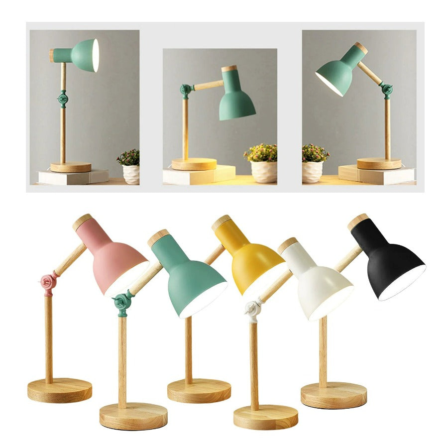 Compact Wooden Desk Lamp with Adjustable Arm