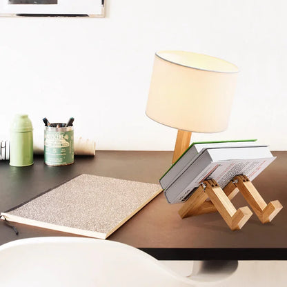 Rustic Wood Desk Lamp with Storage