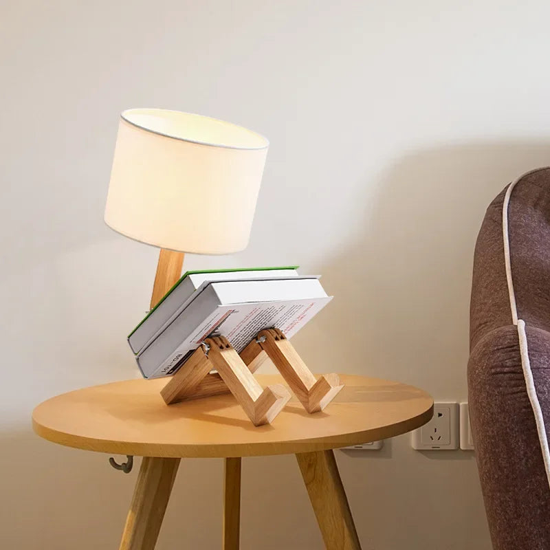 Rustic Wood Desk Lamp with Storage