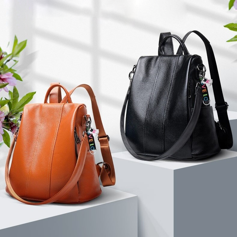 Secure Anti-Theft Leather Backpack