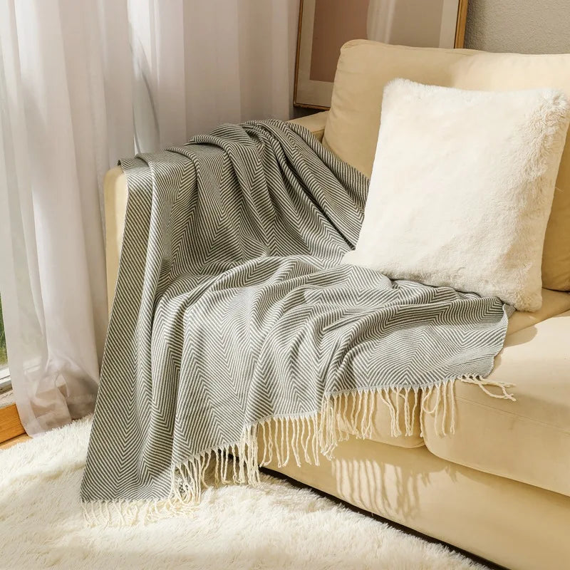 Plush Cotton Tweed Oversized Sofa Throw Blanket