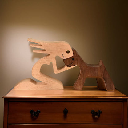 Unique Wooden Dog and Owner Figurine