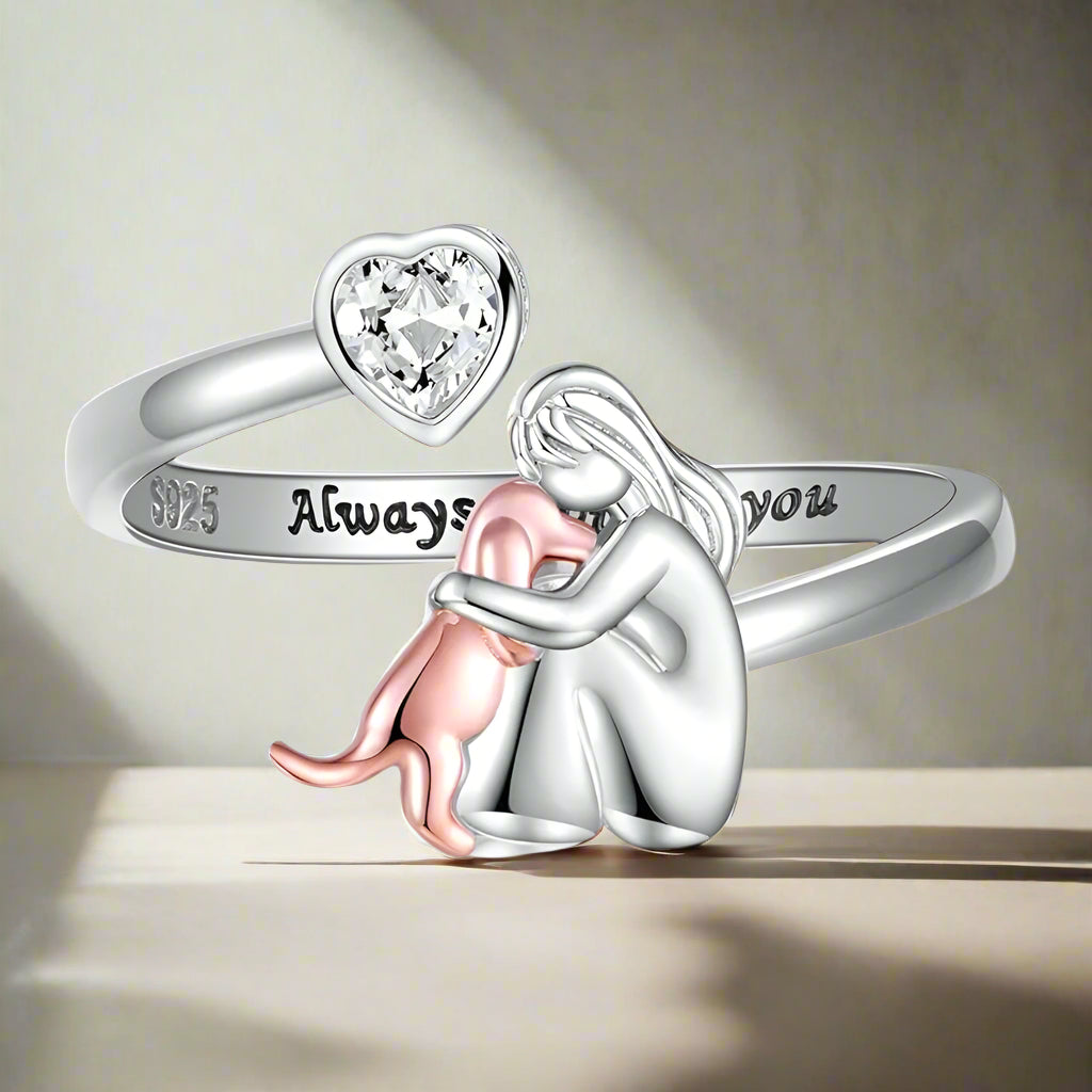 Personalized Heart Dog Ring with Sparkling Zirconia Stones - Befez